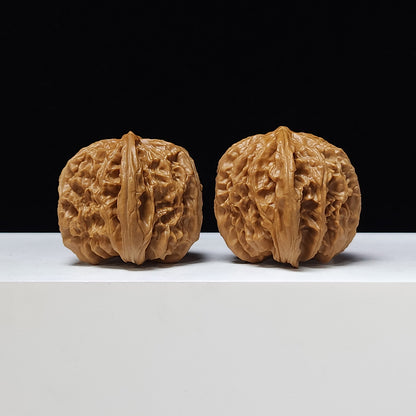 "White Lion Head" Bai Shou Lion Head Classic Squat Flat-Base Wenwan Walnuts Pair | 40.0mm x 39.0mm | BSZ-A-002010