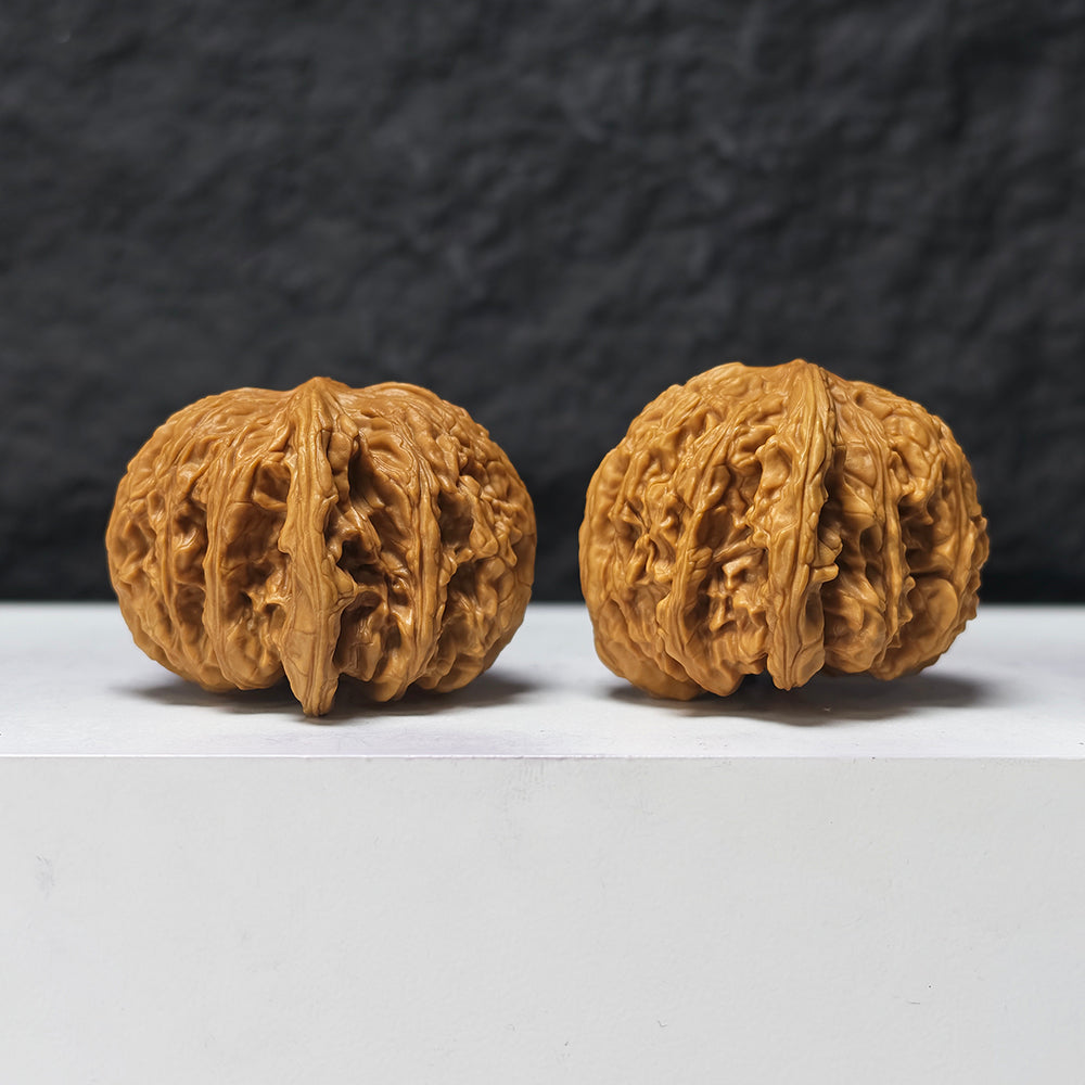 "Dense-Texture Concave Base Ruby" Mi Wen Ao Di Hong Bao Shi HBS-SS-001904 Masterpiece Wenwan Walnuts Pair | 43.0mm x 44.0mm | HBS-SS-001904