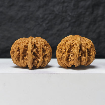"Dense-Texture Concave Base Ruby" Mi Wen Ao Di Hong Bao Shi HBS-SS-001904 Masterpiece Wenwan Walnuts Pair | 43.0mm x 44.0mm | HBS-SS-001904