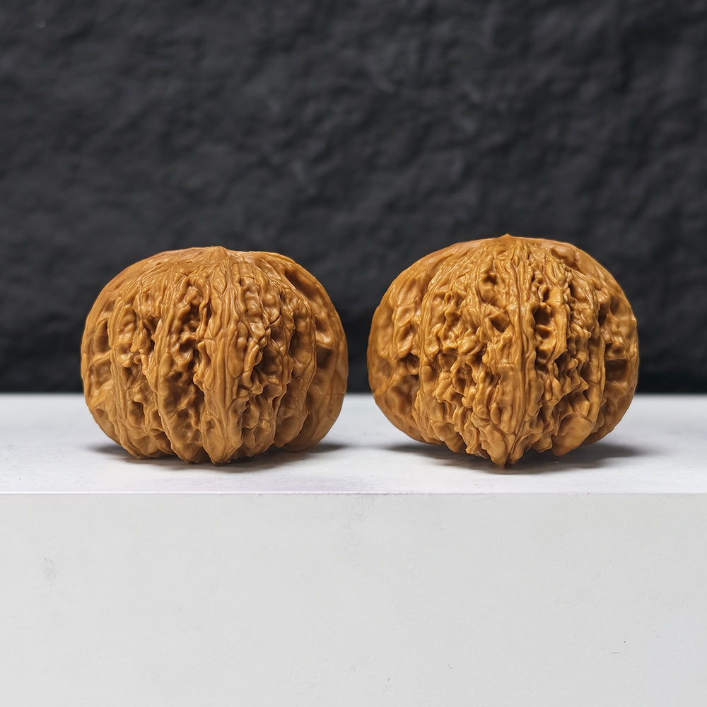 "Dense-Texture Concave Base Ruby" Mi Wen Ao Di Hong Bao Shi HBS-SS-001904 Masterpiece Wenwan Walnuts Pair | 43.0mm x 44.0mm | HBS-SS-001904