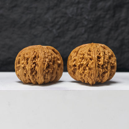 "Dense-Texture Concave Base Ruby" Mi Wen Ao Di Hong Bao Shi HBS-SS-001904 Masterpiece Wenwan Walnuts Pair | 43.0mm x 44.0mm | HBS-SS-001904