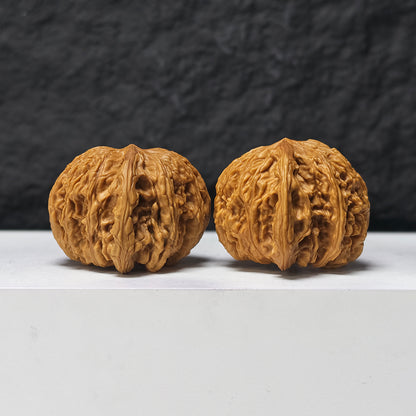 "Dense-Texture Concave Base Ruby" Mi Wen Ao Di Hong Bao Shi HBS-SS-001904 Masterpiece Wenwan Walnuts Pair | 43.0mm x 44.0mm | HBS-SS-001904