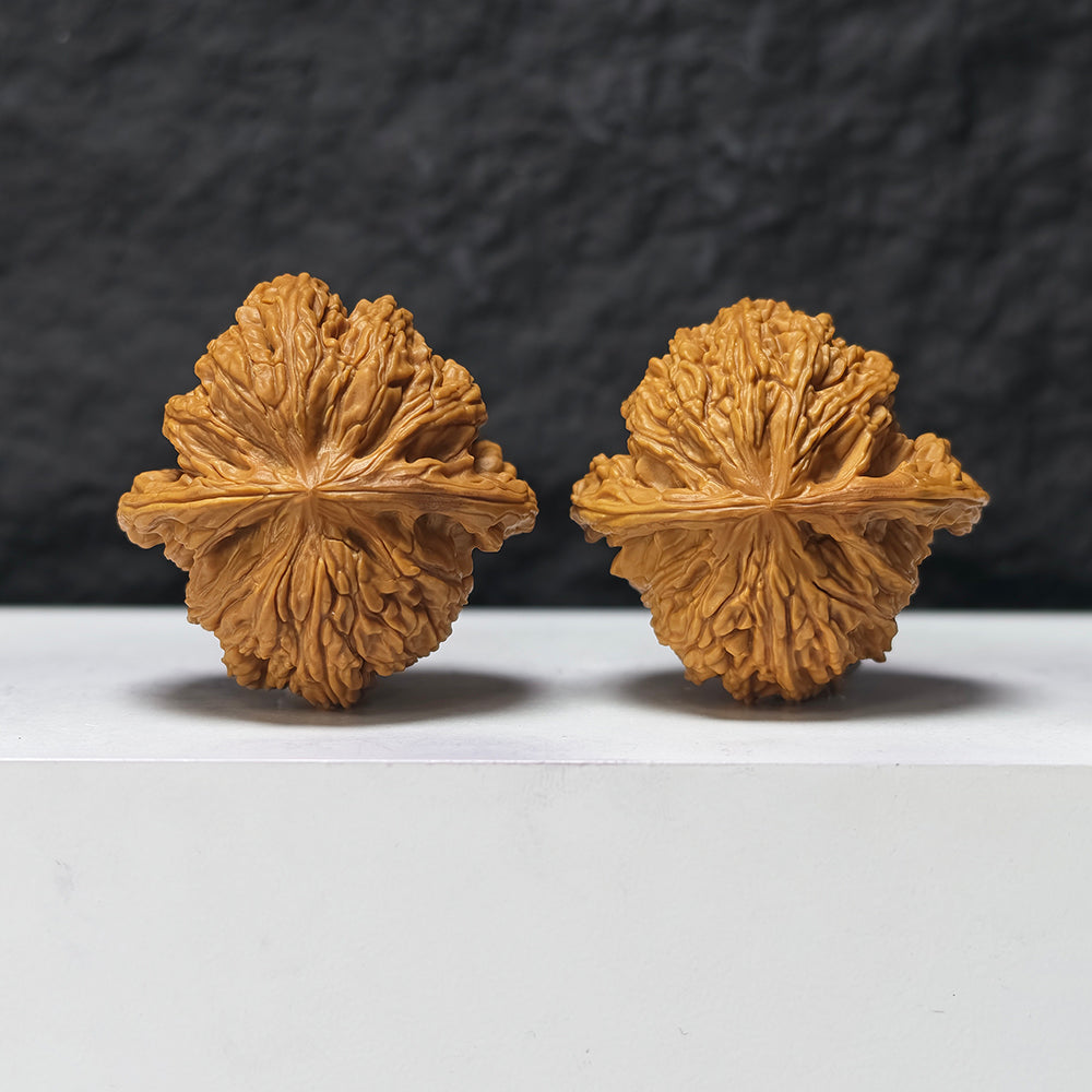 "Dense-Texture Concave Base Ruby" Mi Wen Ao Di Hong Bao Shi HBS-SS-001904 Masterpiece Wenwan Walnuts Pair | 43.0mm x 44.0mm | HBS-SS-001904