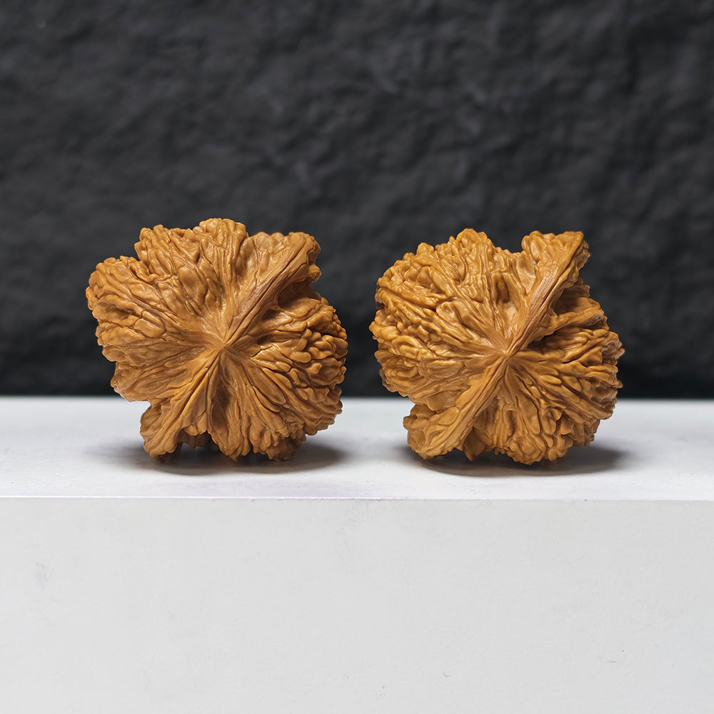 "Dense-Texture Concave Base Ruby" Mi Wen Ao Di Hong Bao Shi HBS-SS-001904 Masterpiece Wenwan Walnuts Pair | 43.0mm x 44.0mm | HBS-SS-001904