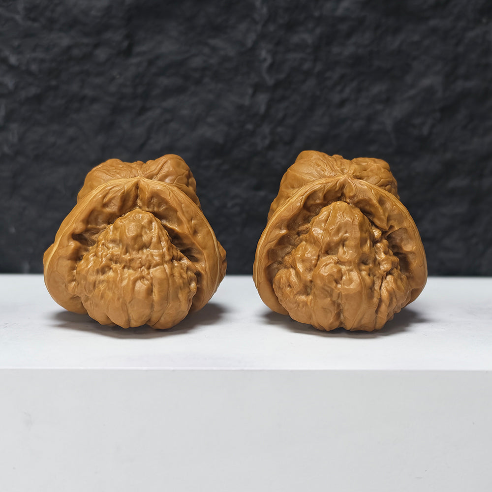 "Toad Head - Buddha Belly Awakening Lion" Ha Ma Tou Fo Du Xing Shi YX-E-185933 Collector Wenwan Walnuts Pair | 44.0mm x 50.0mm | YX-E-185933
