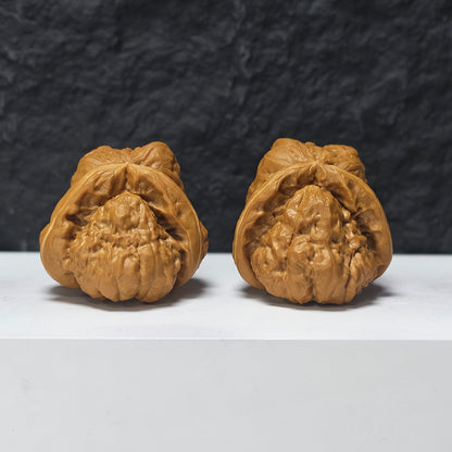 "Toad Head - Buddha Belly Awakening Lion" Ha Ma Tou Fo Du Xing Shi YX-E-185933 Collector Wenwan Walnuts Pair | 44.0mm x 50.0mm | YX-E-185933
