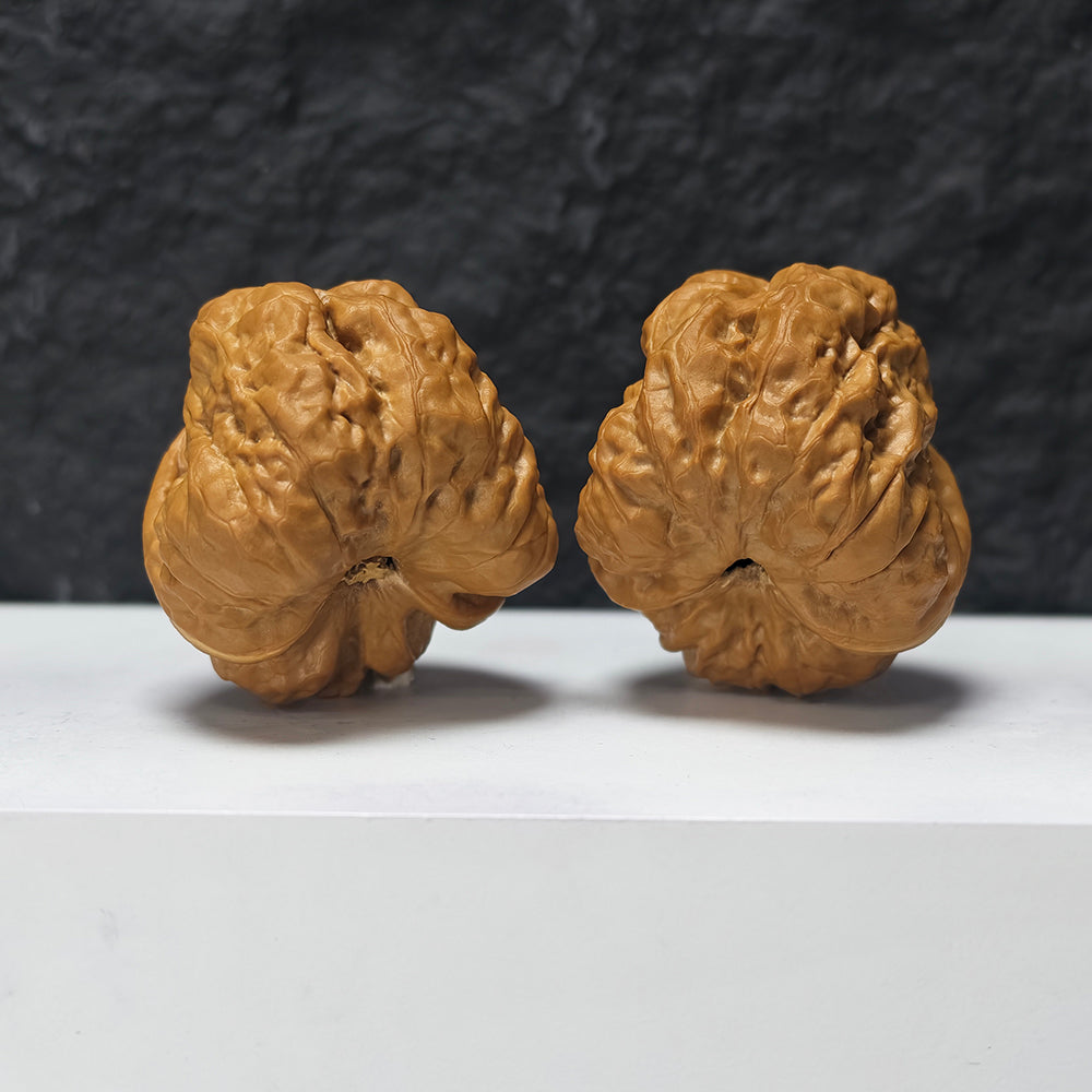 "Toad Head - Buddha Belly Awakening Lion" Ha Ma Tou Fo Du Xing Shi YX-E-185933 Collector Wenwan Walnuts Pair | 44.0mm x 50.0mm | YX-E-185933
