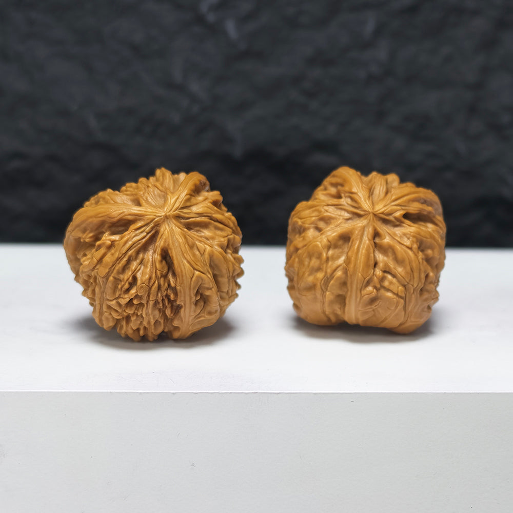 "Petite White Lion Head Owl" Xiu Zhen Bai Shi Zi Mao Tou Ying YX-E-184932 Collector Wenwan Walnuts Pair | 30.0mm x 31.0mm | YX-E-184932