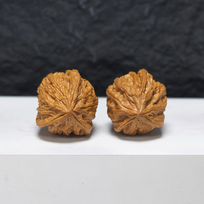 "Petite Wild Three-Ridge" Xiu Zhen Ye Sheng San Leng YX-E-183931 Collector Wenwan Walnuts Pair | 32.0mm x 32.0mm | YX-E-183931