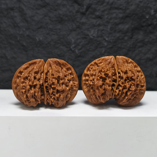 "Official Hat Four-Ridge Horseshoe Conjoined" Da Guan Mao Si Leng Ma Ti Lian Ti YX-E-187935 Collector Wenwan Walnuts Pair | 64.0mm x 46.0mm | YX-E-187935