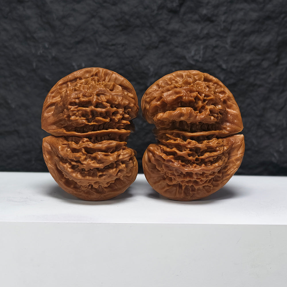 "Official Hat Four-Ridge Horseshoe Conjoined" Da Guan Mao Si Leng Ma Ti Lian Ti YX-E-187935 Collector Wenwan Walnuts Pair | 64.0mm x 46.0mm | YX-E-187935