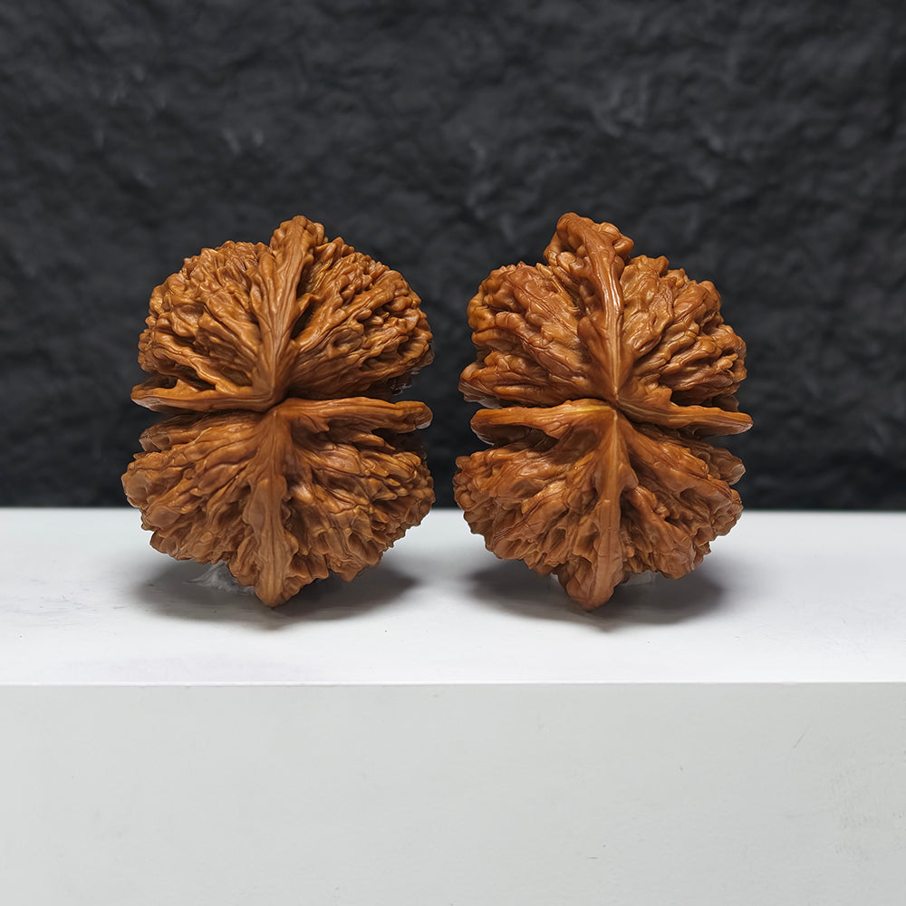 "Dragon Scale Pattern Conjoined Four-Ridge" Long Lin Si Leng Lian Ti YX-E-173877 Collector Wenwan Walnuts Pair | 56.0mm x 42.0mm | YX-E-173877