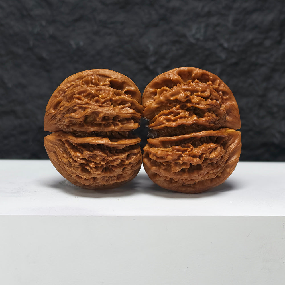 "Dragon Scale Pattern Conjoined Four-Ridge" Long Lin Si Leng Lian Ti YX-E-173877 Collector Wenwan Walnuts Pair | 56.0mm x 42.0mm | YX-E-173877