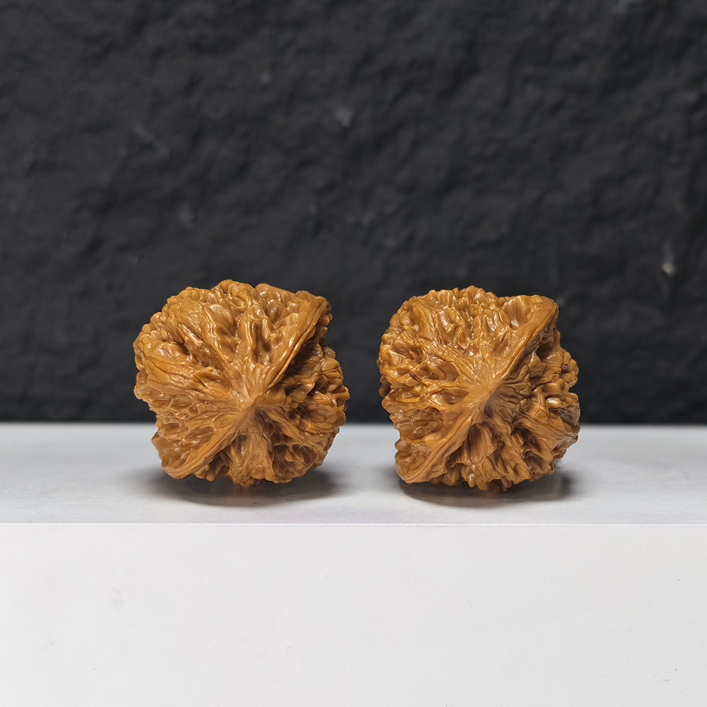 "Peach Heart Concave Base Wild Bison Lion Head" Tao Xin Ao Di Ye Niu Collector Wenwan Walnuts Pair | 38.0mm x 36.0mm | SZ-S-047971