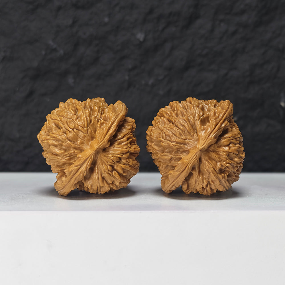 "Spherical White Lion Head" Qiu Xing Bai Shi Zi Collector Wenwan Walnuts Pair | 42.0mm x 42.0mm -> Corrected: 42.0mm x 39.0mm | BSZ-S-019980