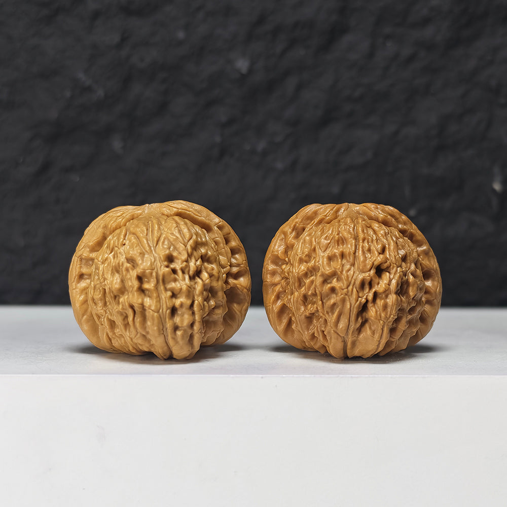 "Recessed Apex Spherical White Lion Head" Men Jian Qiu Xing Bai Shi Zi Collector Wenwan Walnuts Pair | 37.0mm x 38.0mm | BSZ-S-018961