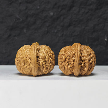 "Recessed Apex Spherical White Lion Head" Men Jian Qiu Xing Bai Shi Zi Collector Wenwan Walnuts Pair | 37.0mm x 38.0mm | BSZ-S-018961