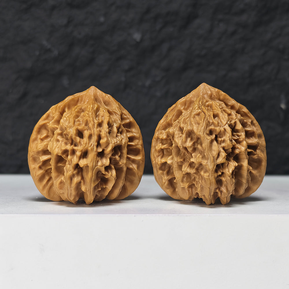 "Peach Heart Coiled Dragon Tiger Head" Tao Xin Pan Long Hu Tou HT-S-004944 Collector Wenwan Walnuts Pair | 41.0mm x 40.0mm | HT-S-004944