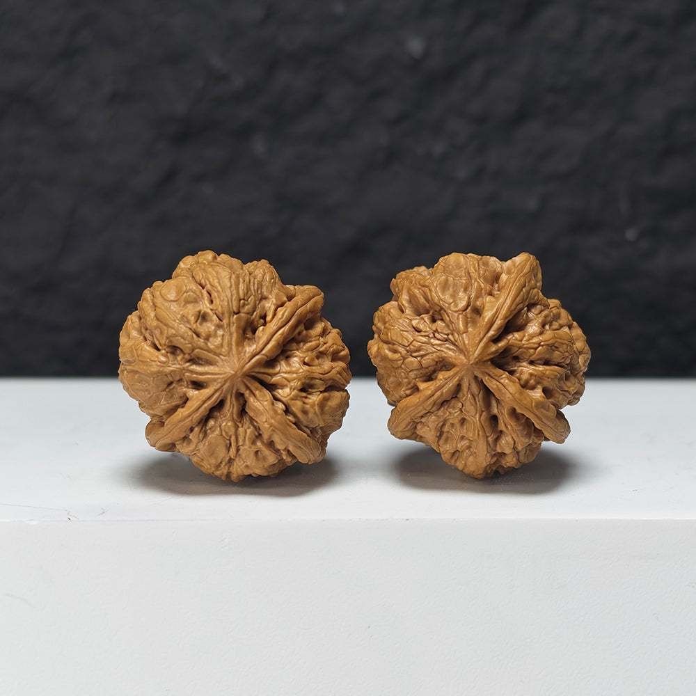 "Rain Flower Stone Three-Ridge Dun" Yu Hua Shi Three-Ridge Dun Collector Wenwan Walnuts Pair | 34.0mm x 36.0mm | YX-E-033430