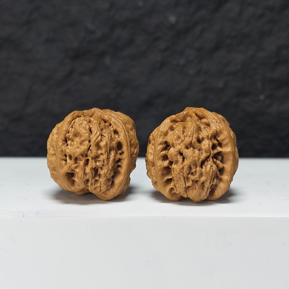 "Rain Flower Stone Three-Ridge Dun" Yu Hua Shi Three-Ridge Dun Collector Wenwan Walnuts Pair | 34.0mm x 36.0mm | YX-E-033430